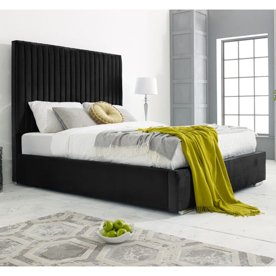 Product photograph of Medan Plush Velvet Double Bed In Black from Furniture in Fashion