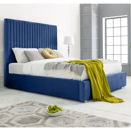 Medan Plush Velvet Double Bed In Blue