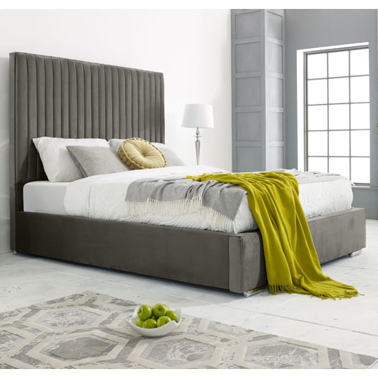 Product photograph of Medan Plush Velvet Double Bed In Grey from Furniture in Fashion