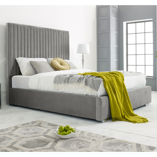 Medan Plush Velvet Double Bed In Silver Furniture in Fashion