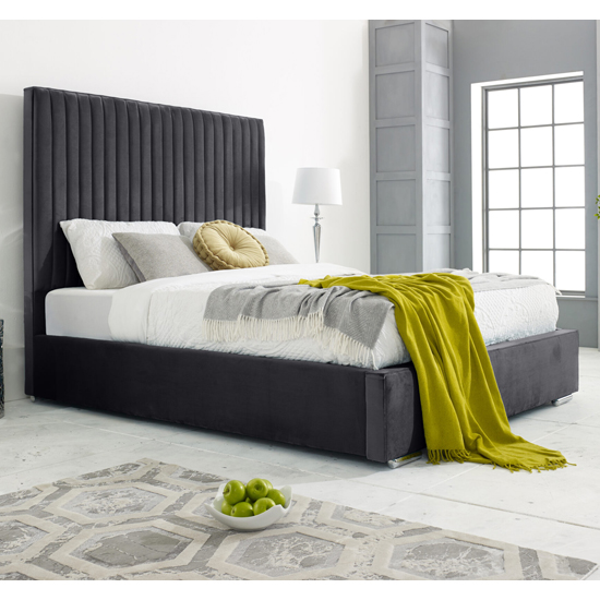 Product photograph of Medan Plush Velvet Double Bed In Steel from Furniture in Fashion