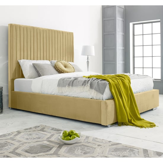 Product photograph of Medan Plush Velvet King Size Bed In Beige from Furniture in Fashion