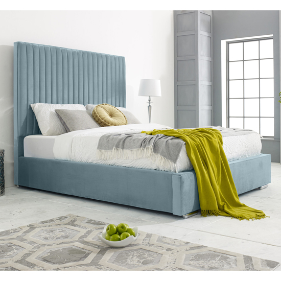 Product photograph of Medan Plush Velvet King Size Bed In Duck Egg from Furniture in Fashion