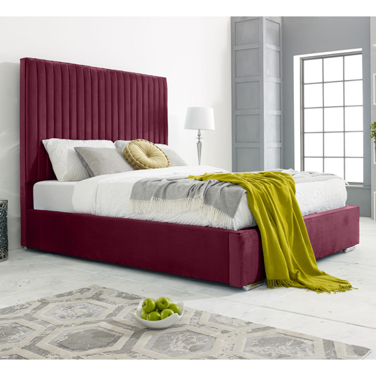 Medan Plush Velvet King Size Bed In Maroon thumbnail