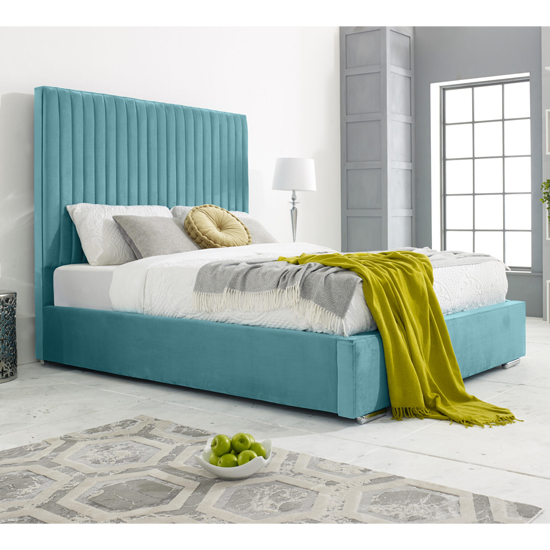 Product photograph of Medan Plush Velvet King Size Bed In Teal from Furniture in Fashion
