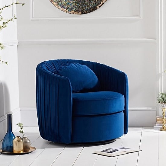 Read more about Medan modern swivel sofa chair in blue velvet