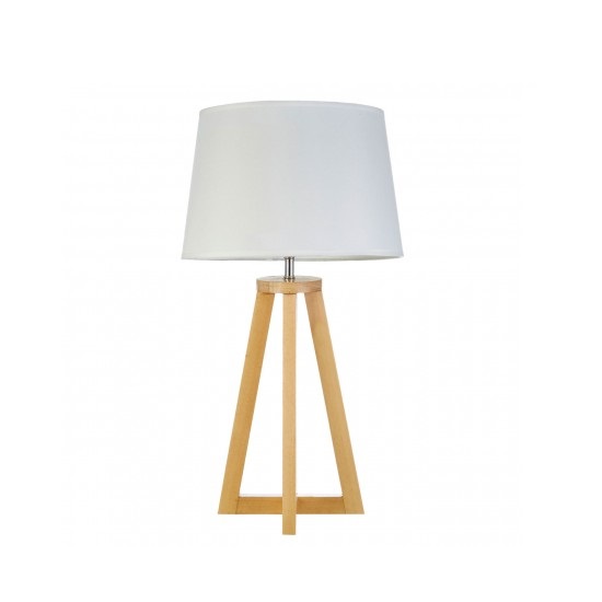 Medan White Fabric Shade Table Lamp With Wooden Base_2