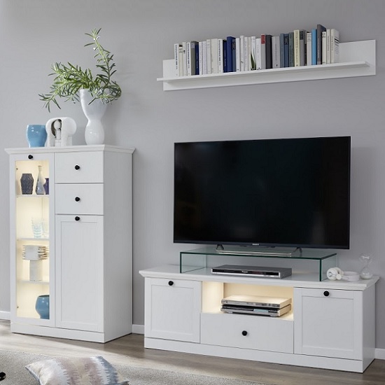 Photo of Median wooden living room set 1 in white with led lighting