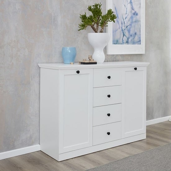 Median wooden sideboard in white with 2 doors and 4 drawers £299.95