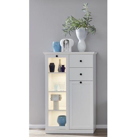 Median Wooden Small Display Cabinet In White With LED Lighting