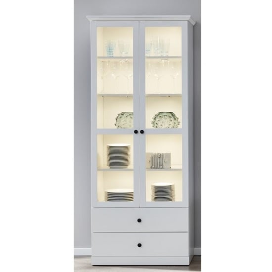 Median Display Cabinet In White With 2 Doors And LED