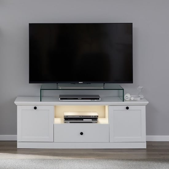 Median Wooden TV Stand In White With LED Lighting_1