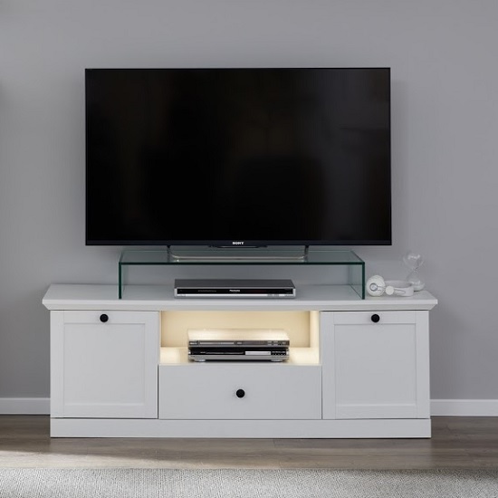 Photo of Median wooden tv stand in white with led lighting