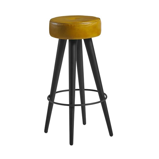 Product photograph of Medina Round Faux Leather Bar Stool In Vintage Gold from Furniture in Fashion