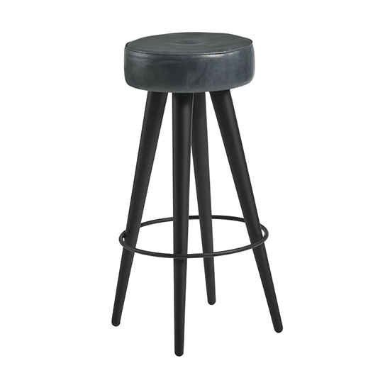 Medina Round Vintage Grey Faux Leather Bar Stools In Pair