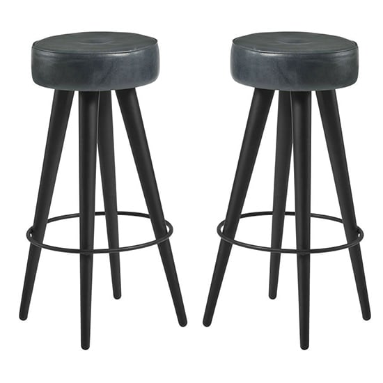 Medina Round Vintage Grey Faux Leather Bar Stools In Pair_1