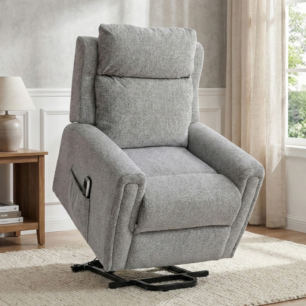 Medinah Fabric Dual Motor Lift Tilt Recliner Chair in Ash