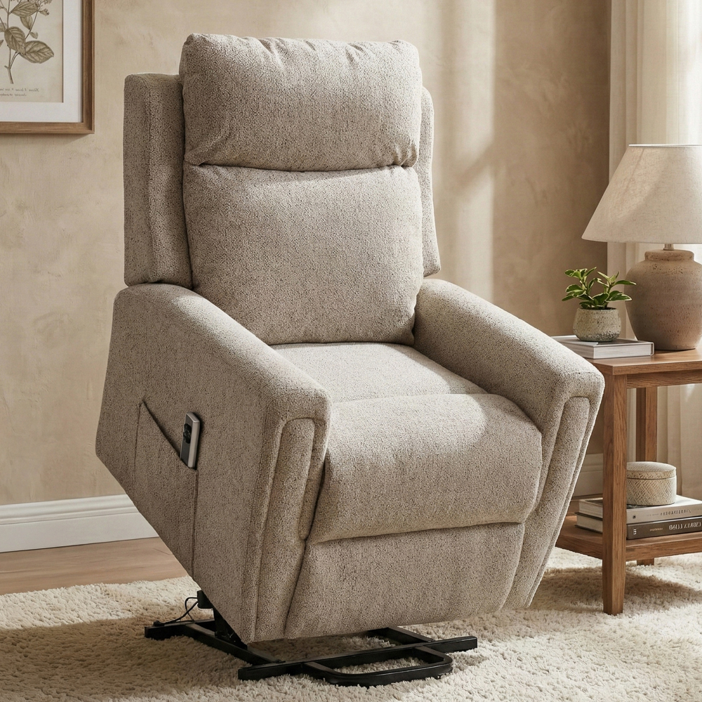 Medinah Fabric Dual Motor Lift Tilt Recliner Chair in Beige