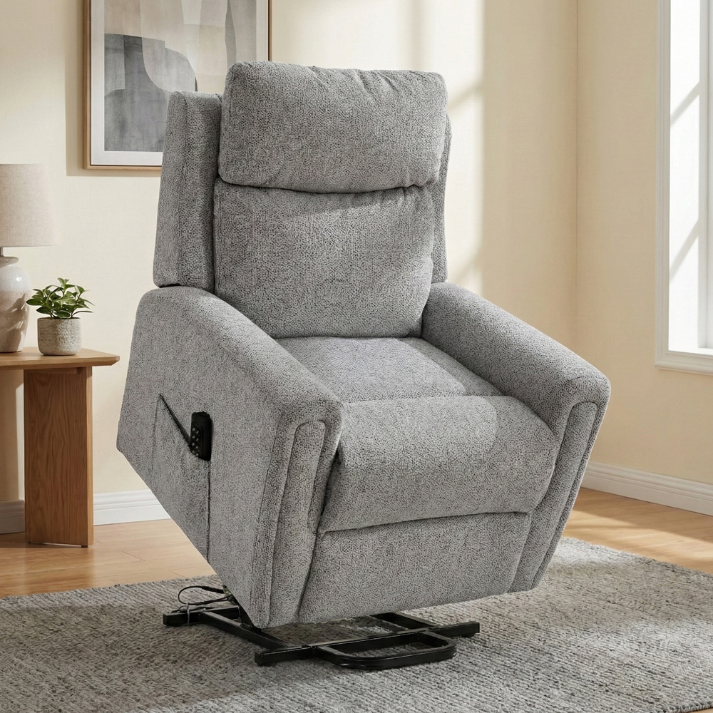 Medinah Fabric Quad Motor Lift Tilt Recliner Chair in Ash