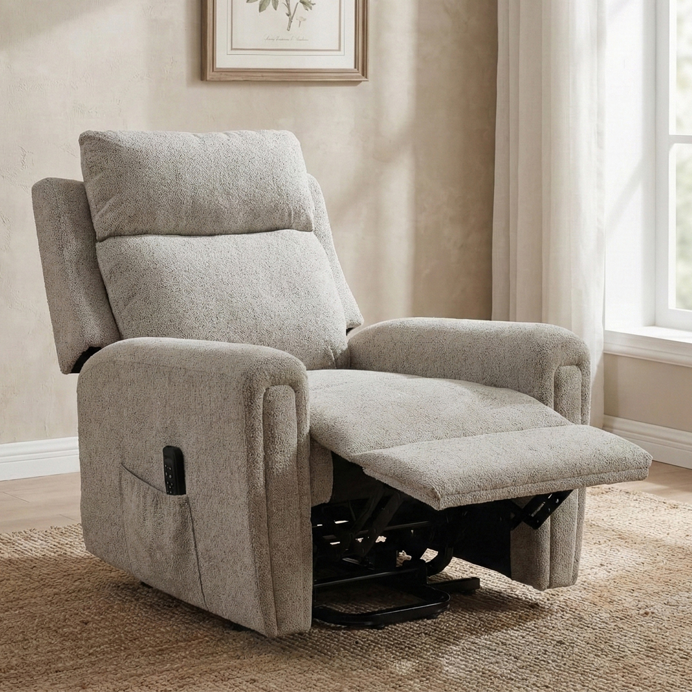 Medinah Fabric Quad Motor Lift Tilt Recliner Chair in Beige