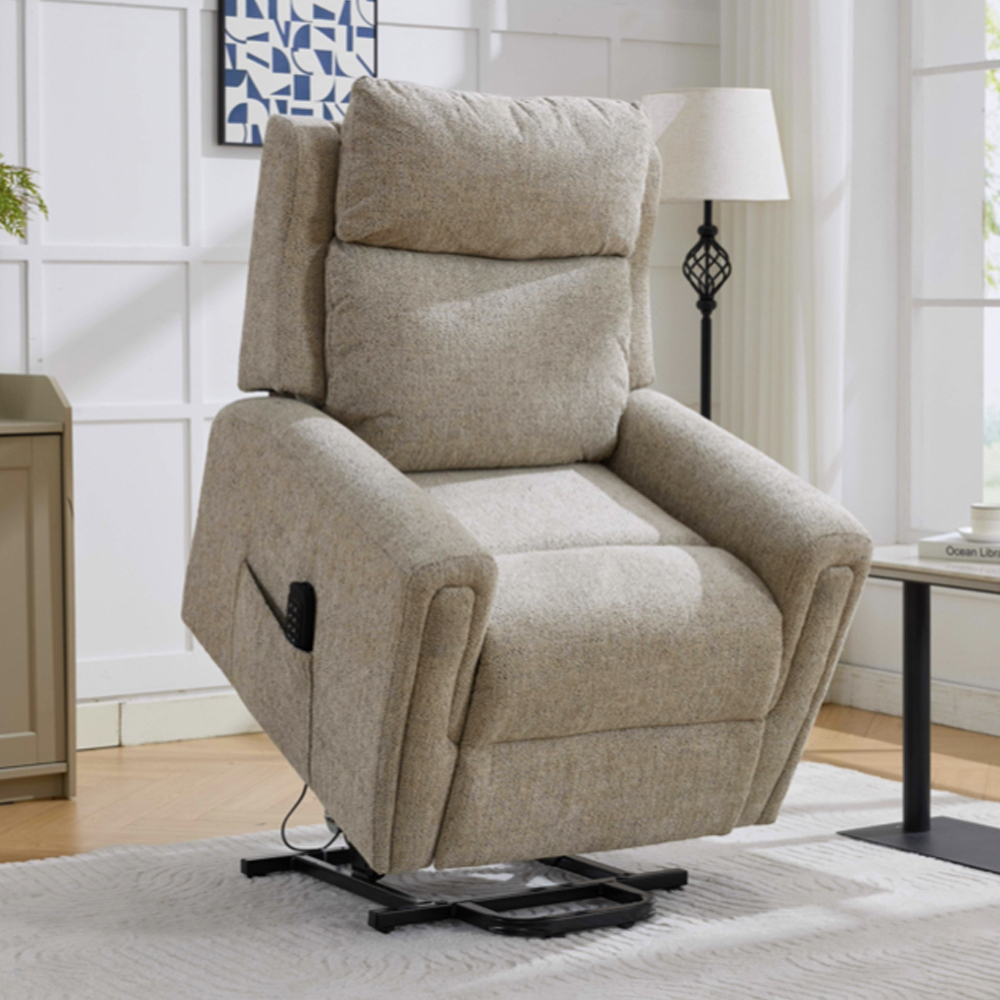 Medinah Fabric Quad Motor Lift Tilt Recliner Chair in Beige