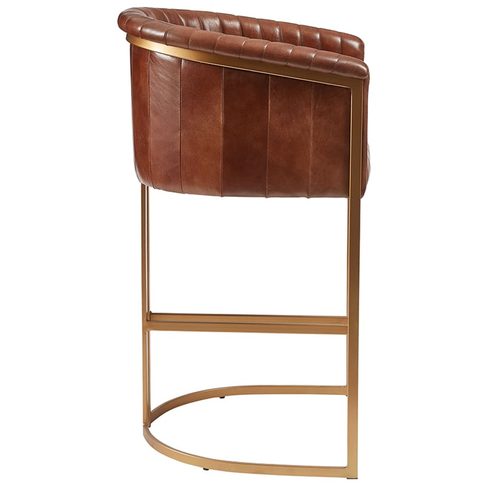 Medinah Pecan Brown Genuine Leather Bar Stools In Pair