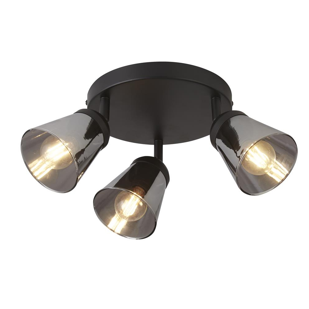 Read more about Mega 3 light smoked glass shade spotlight round in black