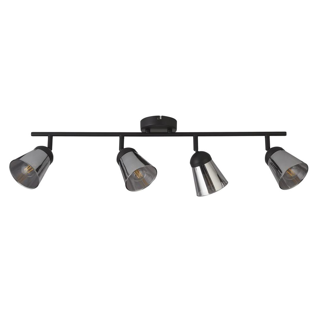 Mega 4 Light Smoked Glass Shade Bar Spotlight In Black