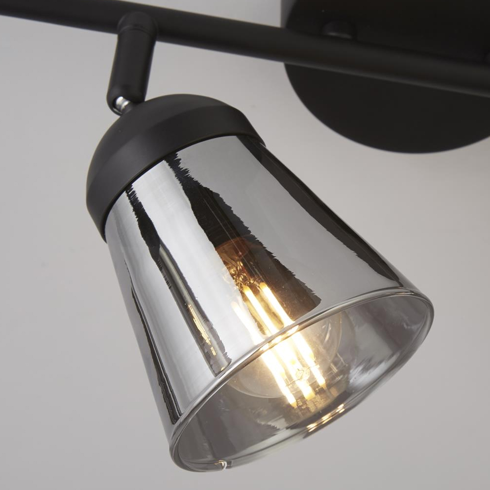 Mega 4 Light Smoked Glass Shade Bar Spotlight In Black