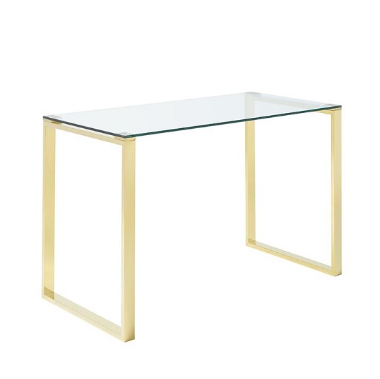 Megan Clear Glass Computer Desk With Gold Legs
