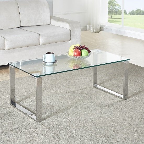 Product photograph of Megan Clear Glass Rectangular Coffee Table With Chrome Legs from Furniture in Fashion