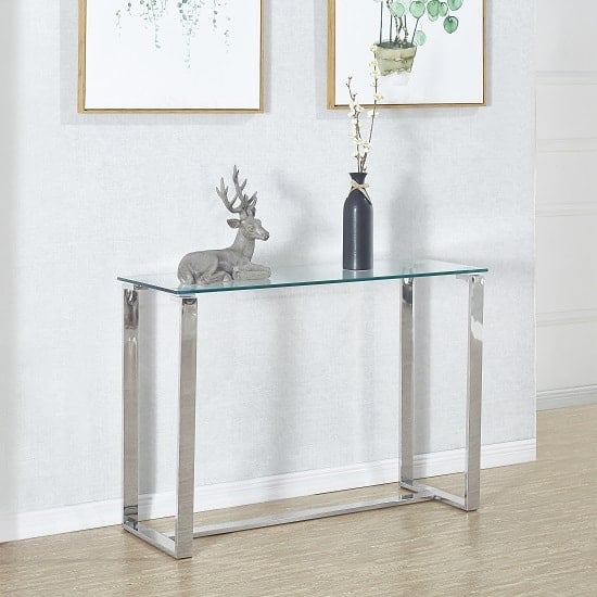 Read more about Megan clear glass rectangular console table with chrome legs