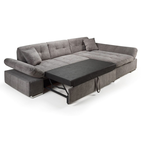 Meigle Fabric Left Hand Corner Sofa Bed In Black And Grey_5