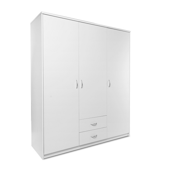 Meissen Wooden Wardrobe In White With 3 Doors And 2 Drawers_1