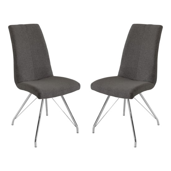 Mekbuda Dark Grey Fabric Upholstered Dining Chair In Pair