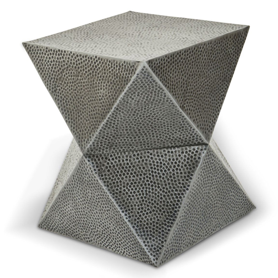 Read more about Mekbuda inverted triangular metal stool in antique zinc