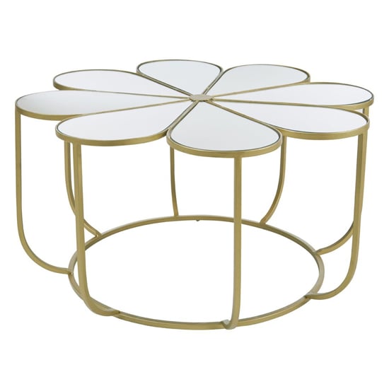 Product photograph of Mekbuda Petal White Mirrored Top Coffee Table With Gold Frame from Furniture in Fashion