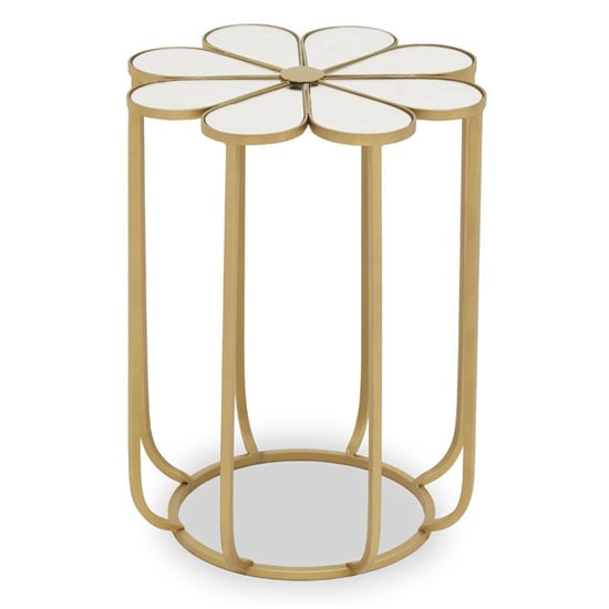 Photo of Mekbuda petal white mirrored top side table with gold frame