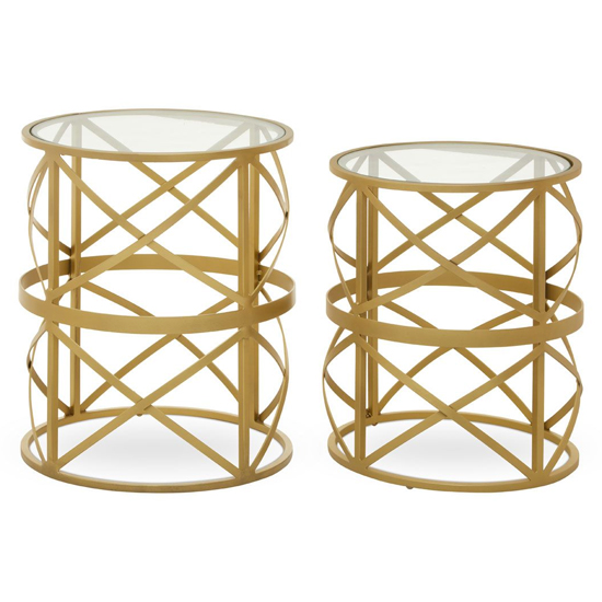 Mekbuda Round Clear Glass Top Nest Of 2 Tables With Gold Frame