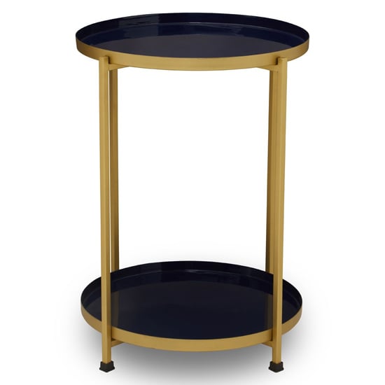 Mekbuda Round Metal 2 Tiers Side Table In Blue And Brass_2