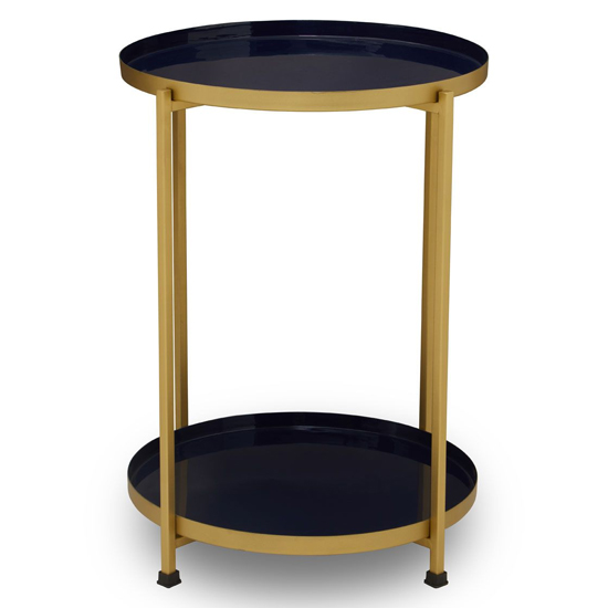 Mekbuda Round Metal 2 Tiers Side Table In Blue And Brass Furniture in
