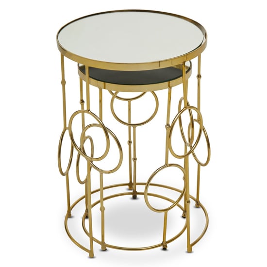 Mekbuda Round White Glass Top Nest Of 2 Tables With Gold Frame