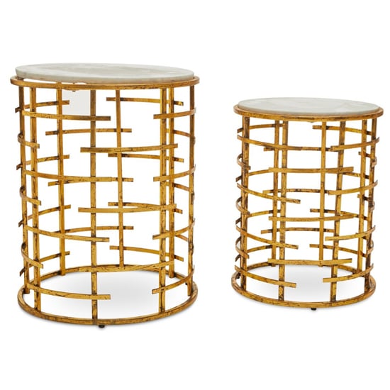 Read more about Mekbuda round white marble top nest of 2 tables with gold frame