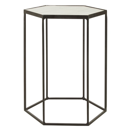 Mekbuda Hexagonal White Marble Top Side Table With Black Frame_1