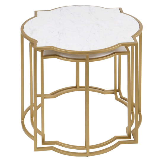 Mekbuda White Marble Top Set Of 2 Side Tables With Gold Frame