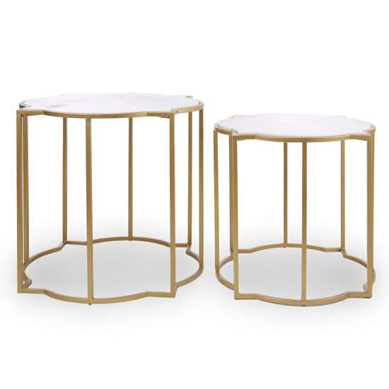 Read more about Mekbuda white marble top set of 2 side tables with gold frame