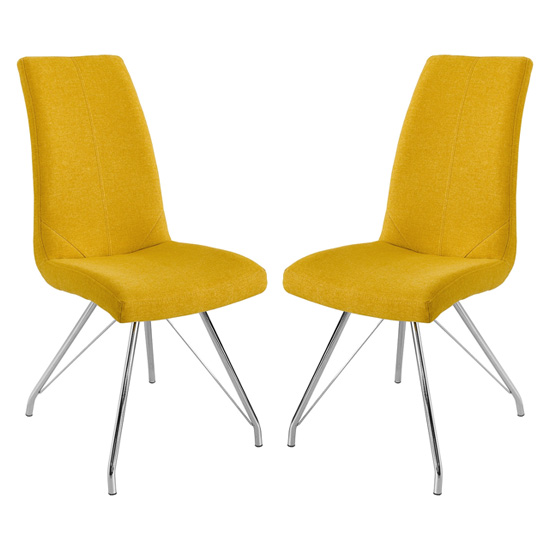 Product photograph of Mekbuda Yellow Fabric Upholstered Dining Chair In Pair from Furniture in Fashion