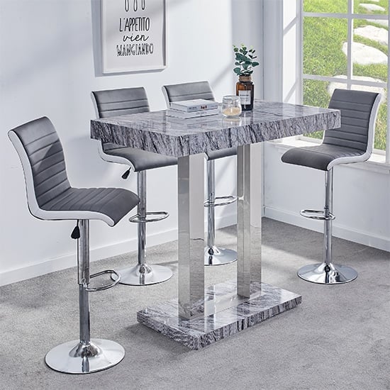 Melange Marble Effect Bar Table With 4 Ritz Grey White Stools_1