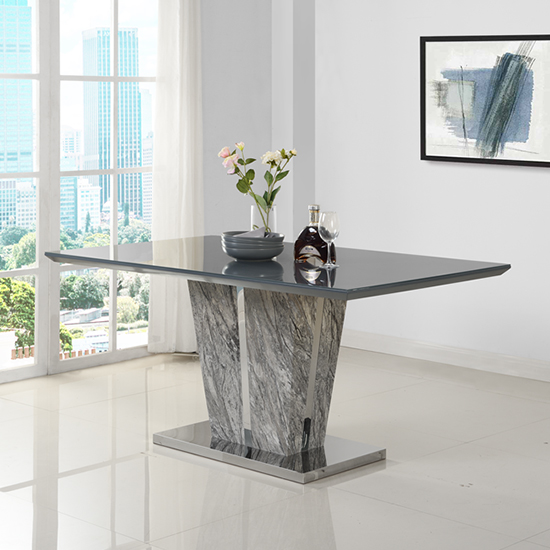 Melange Marble Effect Dining Table 6 Petra Grey White Chairs_2