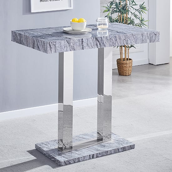 Melange Marble Effect Bar Table With 4 Candid White Stools_2